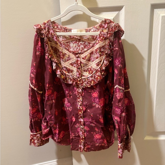 LoveShackFancy Morrison Lace Top in Spiced Apple Red - Picture 5 of 10